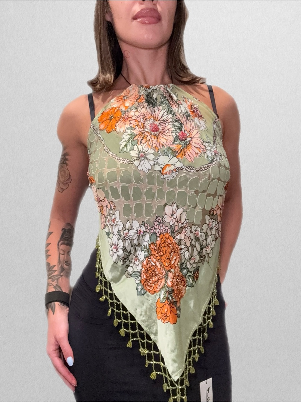 Handmade Beaded Light Green Scarf Halter